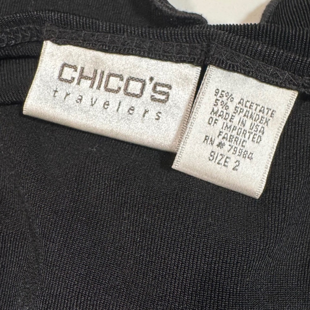 Chicos Travelers Black Cardigan Set Tunic Scarf Fringe Size 2 - Picture 8 of 9